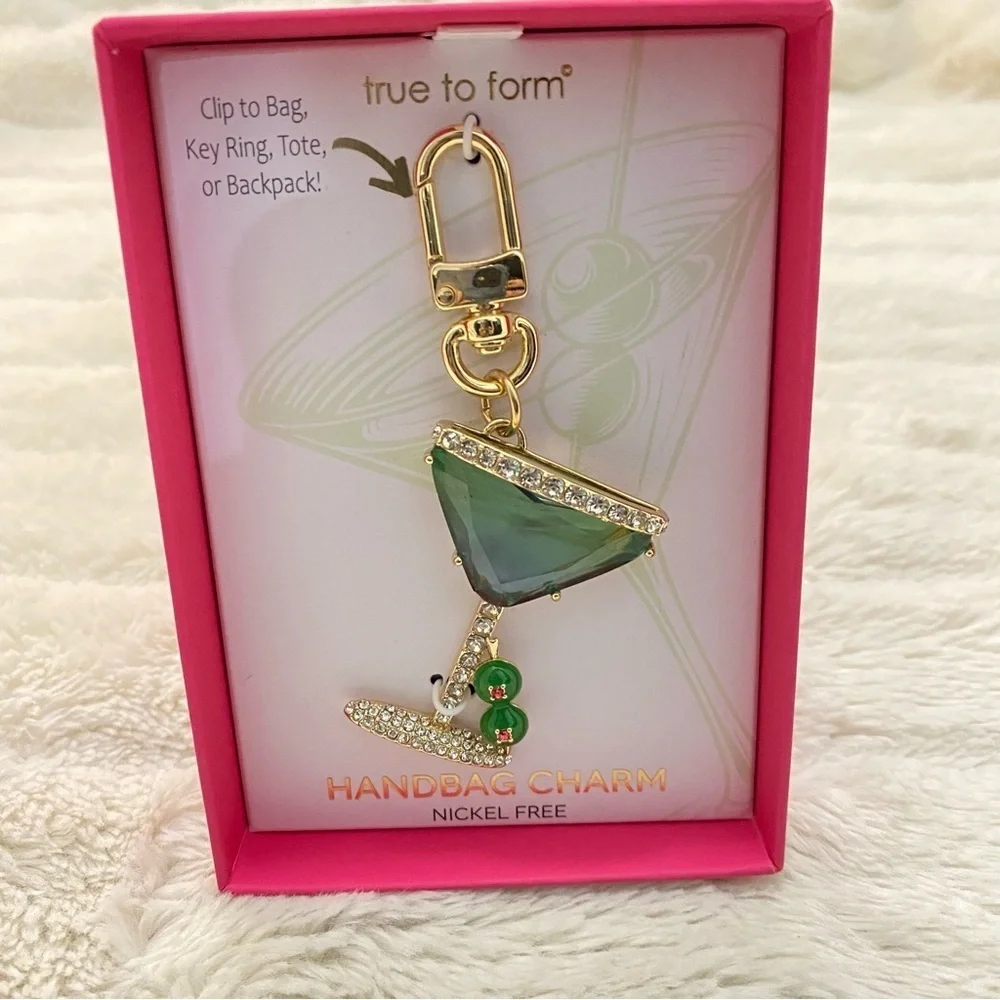 True to Form Green Martini Handbag keychain Charm with Glass Crystal Stones Glam